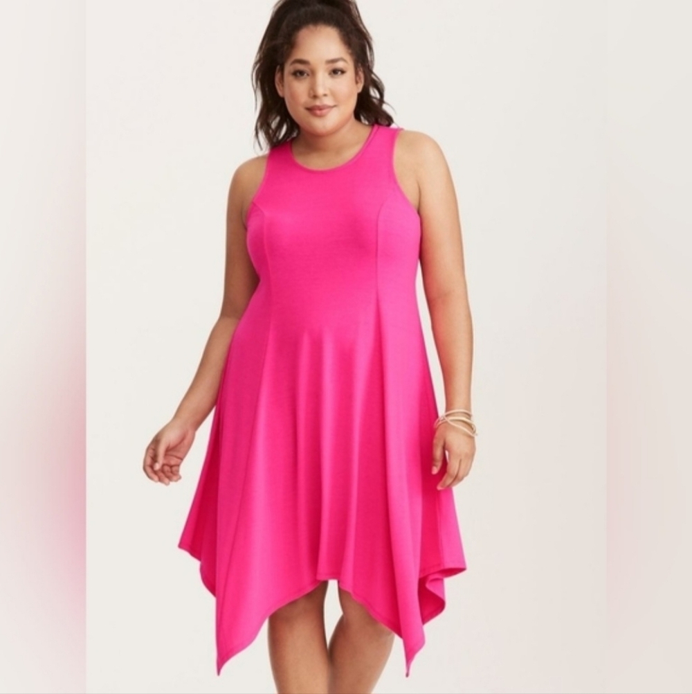Torrid, Neon Pink Trapeze Dress, Fit & Flare, High Neck, Size 2X, LIKE NEW